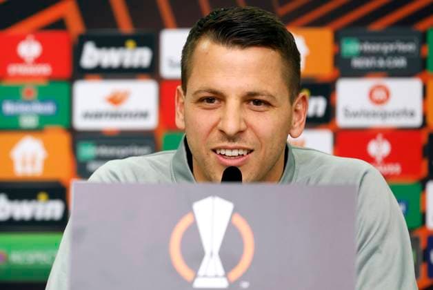 LEVERKUSEN, BELGIUM - APRIL 12 : Moris Anthony goalkeeper of Union St-Gilloise pictured during a press conference, PK, Pressekonferenz the day before the UEFA Europa League Quarter-finals, 1st leg match between Leverkusen and Union SG at the BayArena on April 12, 2023 in Leverkusen, Belgium, 12 04 2023 ( Leverkusen v Union SG - UEFA Europa League - media activities PhotoNews Panoramic 