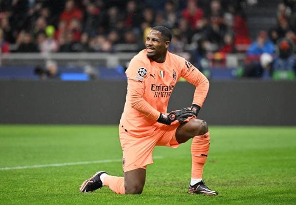 FOOTBALL CHAMPIONS LEAGUE SEASON 2022 2023 quarterfinal first leg BAC Milan SSC Napoli 12 04 2023 Goalkeeper Mike Maignan AC Milan