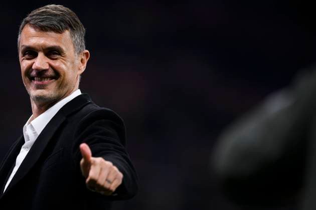 AC Milan v SSC Napoli - UEFA Champions League Paolo Maldini gestures prior to the UEFA Champions League quarterfinal first leg football match between AC Milan and SSC Napoli. Milan Italy Copyright: xNicolòxCampox