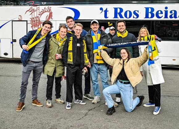LEVERKUSEN, BELGIUM - APRIL 13 : On the road with Royale Union Saint-Gilloise before the UEFA Europa League Quarter-finals, 1st leg match between Leverkusen and Union SG at the BayArena on April 13, 2023 in Leverkusen, Belgium, 13 04 2023 ( Leverkusen v Union SG - UEFA Europa League PhotoNews Panoramic 