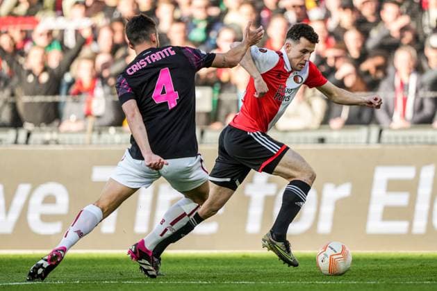 UEFA Europa League quarter final: Feyenoord v AS Roma Rotterdam - Bryan Cristante of AS Roma, Oussama Idrissi of Feyenoord during the match between Feyenoord v AS Roma at Stadion Feijenoord De Kuip on 13 April 2023 in Rotterdam, the Netherlands. Copyright: xTomxBodex