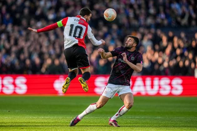 UEFA Europa League quarter final: Feyenoord v AS Roma Rotterdam - Orkun Kokcu of Feyenoord during the match between Feyenoord v AS Roma at Stadion Feijenoord De Kuip on 13 April 2023 in Rotterdam, the Netherlands. Copyright: xTomxBodex