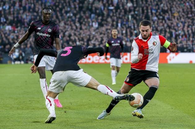 ROTTERDAM, 15-4-2023, Stadium de Kuip, the UEFA Europa League, Feyenoord - AS Roma, Feyenoord player Orkun Kokcu on the ball during the game Feyenoord - AS Roma. Feyenoord - AS Roma  x20528938x Copyright: