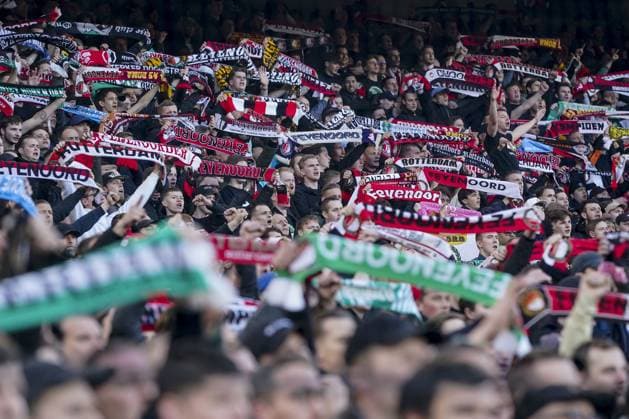 ROTTERDAM, 15-4-2023, Stadium de Kuip, European UEFA Europa League season 2022-2023. Feyenoord - AS Roma. Supporters with scarfs during the game Feyenoord - AS Roma. Feyenoord - AS Roma  x20528947x Copyright: