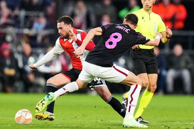 Sport Bilder des Tages UEFA Europa League quarter final: Feyenoord v AS Roma Rotterdam - Orkun Kokcu of Feyenoord during the match between Feyenoord v AS Roma at Stadion Feijenoord De Kuip on 13 April 2023 in Rotterdam, the Netherlands. Copyright: xYannickxVerhoevenx