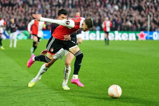 UEFA Europa League quarter final: Feyenoord v AS Roma Rotterdam - Sebastian Szymanski of Feyenoord during the match between Feyenoord v AS Roma at Stadion Feijenoord De Kuip on 13 April 2023 in Rotterdam, the Netherlands. Copyright: xYannickxVerhoevenx