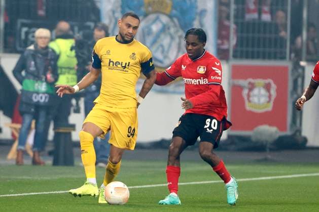LEVERKUSEN, GERMANY - APRIL 13 : Lapoussin Loic forward of Union St-Gilloise during the UEFA Europa League Quarter-finals, 1st leg match between Leverkusen and Union SG at the BayArena on April 13, 2023 in Leverkusen, Germany, 13 04 2023 ( Leverkusen v Union SG - UEFA Europa League PhotoNews Panoramic 