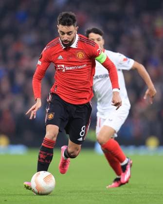 Fußball UEFA Europa League Viertelfinale Hinspiel Manchester United gegen Sevilla 13. April 2023 UEFA Europa League Viertelfinale Hinspiel Manchester United gegen Sevilla Bruno Fernandes von Manchester United Foto Simon Stacpoole Abseits Manchester UK  Copyright: xSimonxStacpoolexOffside
