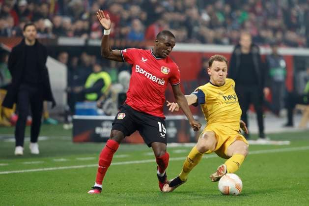 LEVERKUSEN, GERMANY - APRIL 13 : Lynen Senne midfielder of Union St-Gilloise during the UEFA Europa League Quarter-finals, 1st leg match between Leverkusen and Union SG at the BayArena on April 13, 2023 in Leverkusen, Germany, 13 04 2023 ( Leverkusen v Union SG - UEFA Europa League PhotoNews Panoramic 