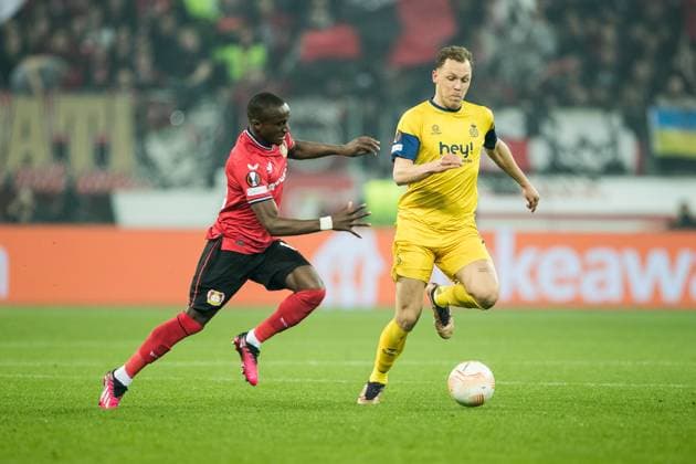 UEFA Europa League Bayer 04 Leverkusen Royale Union Saint Gilloise Moussa Diaby Bayer 04 Leverkusen, 19 , Senne Lynen Royale Union Saint Gilloise, 20 UEFA Europa League quarter-finals Bayer 04 Leverkusen Royale Union Saint Gilloise, BayArena Leverkusen Copyright: xBEAUTIFULxSPORTS Wunderlx