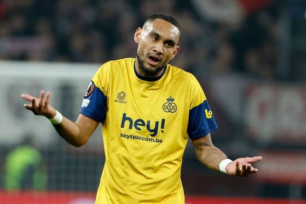 LEVERKUSEN, GERMANY - APRIL 13 : Lapoussin Loic forward of Union St-Gilloise during the UEFA Europa League Quarter-finals, 1st leg match between Leverkusen and Union SG at the BayArena on April 13, 2023 in Leverkusen, Germany, 13 04 2023 ( Leverkusen v Union SG - UEFA Europa League PhotoNews Panoramic 