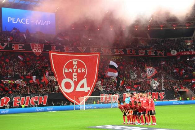 LEVERKUSEN, GERMANY - 13.04.23: The match of match UEFA Europa League Bayer 04 Leverkusen vs Royale Union Saint-Gilloise at Bayarena  Copyright: xVITALIIxKLIUIEVx