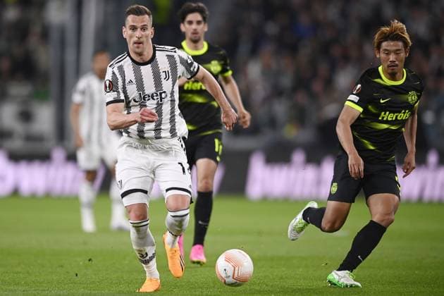 Foto Fabio Ferrari LaPresse 13 Aprile 2023 - Torino, Italia - calcio - Juventus vs Sporting Lisbona - UEFA Europa League - quarti di finale -1 2 - Juventus Stadium. Nella foto: Arkadiusz Milik (Juventus F.C.) April 13, 2023 Turin, Italy - sport, calcio - Juventus vs Sporting Lisbona - UEFA Europa League - quarter to finals-1 2- Juventus Stadium. In the pic: Arkadiusz Milik (Juventus F.C.)  Copyright: xFabioxFerrari LaPressex
