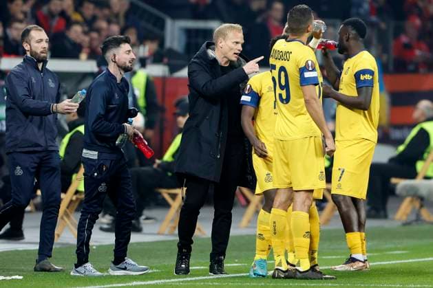LEVERKUSEN, GERMANY - APRIL 13 : Geraerts Karel head coach of Union St-Gilloise during the UEFA Europa League Quarter-finals, 1st leg match between Leverkusen and Union SG at the BayArena on April 13, 2023 in Leverkusen, Germany, 13 04 2023 ( Leverkusen v Union SG - UEFA Europa League PhotoNews Panoramic 