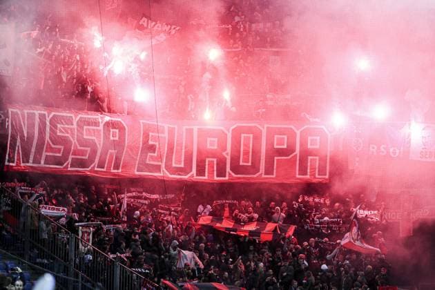 ambiance Supporters de l equipe de NICE FOOTBALL : FC Basel vs OGC Nice - UEFA Europa Conference League quarter-final- 13 04 2023 -St. Jakob b-Park Basel ElyxandroCegarra Panoramic 