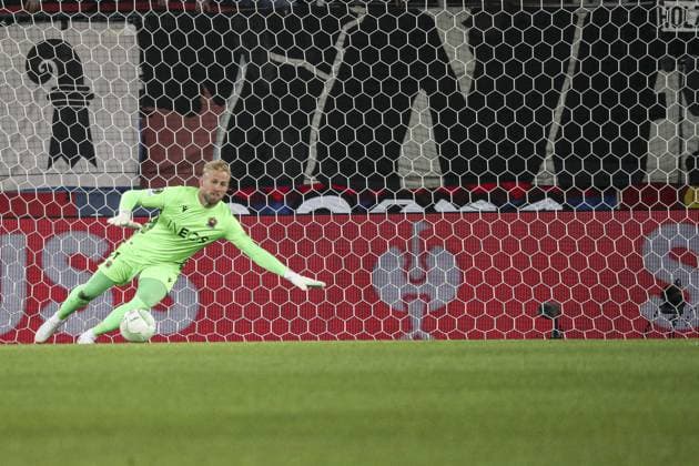Kasper Schmeichel 1 FOOTBALL : FC Basel vs OGC Nice - UEFA Europa Conference League quarter-final- 13 04 2023 -St. Jakob b-Park Basel ElyxandroCegarra Panoramic 