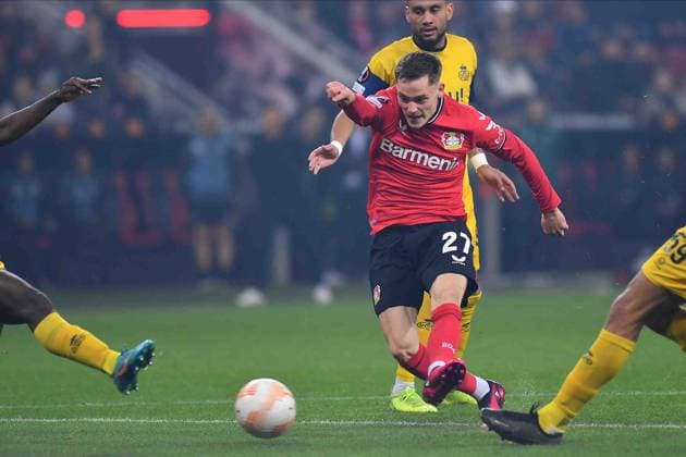 LEVERKUSEN, GERMANY - 13.04.23: Florian Wirtz. The match of match UEFA Europa League Bayer 04 Leverkusen vs Royale Union Saint-Gilloise at Bayarena  Copyright: xVITALIIxKLIUIEVx