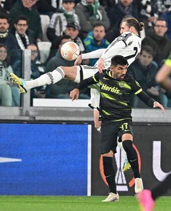 April 13, 2023, Turin, Italy: Juventus Adrien Rabiot and Sporting Lisbona s Ricardo Esgaio in action during the first leg of the UEFA Europa League quarter-finals soccer match Juventus FC vs Sporting Lisbona at the Allianz Stadium in Turin, Italy, 13 april 2023 ANSA ALESSANDRO DI MARCO Uefa Europa League: Juventus-Sporting Lisbona  - ZUMAa110 20230413_zaf_a110_035 Copyright: xAlessandroxDixMarcox