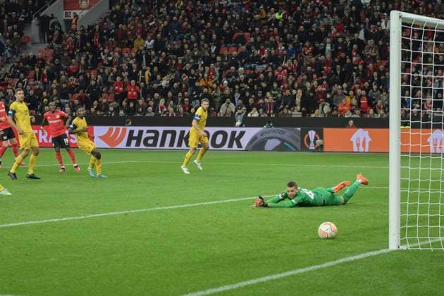 Penalty box scene goal chance by Moussa Diaby 19, Bayer 04 Leverkusen 13 04 2023 Football Europa League, Bayer 04 Leverkusen vs Union Saint Gilloise, BayArena, Leverkusen, NRW Germany Copyright: xpepphotox xHorstxMauelshagenx pep00321, pep_20230413_hm