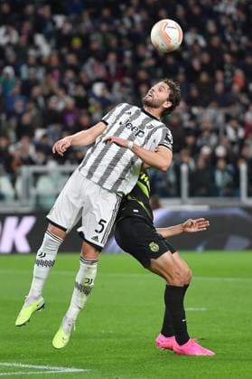 April 13, 2023, Turin, Italy: Juventus Manuel Locatelli in action during the first leg of the UEFA Europa League quarter-finals soccer match Juventus FC vs Sporting Lisbona at the Allianz Stadium in Turin, Italy, 13 april 2023 ANSA ALESSANDRO DI MARCO Uefa Europa League: Juventus-Sporting Lisbona  - ZUMAa110 20230413_zaf_a110_036 Copyright: xAlessandroxDixMarcox