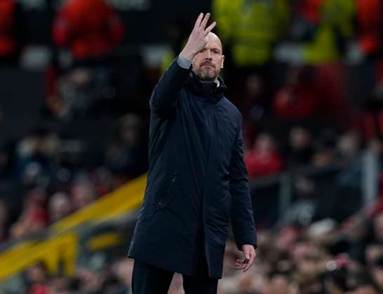 Manchester, England, 13th April 2023. Erik ten Hag manager of Manchester United, ManU during the UEFA Europa League match at Old Trafford, Manchester. Picture credit should read: Andrew Yates Sportimage EDITORIAL USE ONLY. No use with unauthorised audio, video, data, fixture lists, club league logos or live services. Online in-match use limited to 120 images, no video emulation. No use in betting, games or single club league player publications. SPI-2367-0058