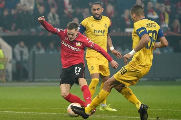 Football,UEFA Europa League 2022 2023, Bayer 04 Leverkusen Union Saint Gilloise, 13 04 2023, Bayarena Leverkusen, Florian Wirtz Bayer 04 Leverkusen, ismael kandouss,