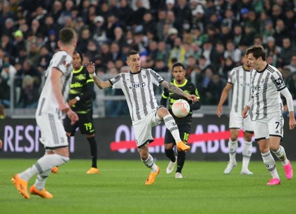 football Europa League match - Quarter-finals - Juventus FC vs Sporting SP Angel Di Maria of Juventus during the Uefa Europa League, football match between Juventus Fc and Sporting Cp on 13 April 2023 at Allianz Stadium, Turin, Italy. Photo Nderim Kaceli Turin Allianz Stadium Italy Copyright: xNderimxKacelix xLiveMediax LPS_898738