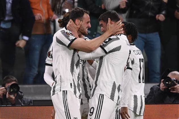 Foto Fabio Ferrari LaPresse 13 Aprile 2023 - Torino, Italia - calcio - Juventus vs Sporting Lisbona - UEFA Europa League - quarti di finale -1 2 - Juventus Stadium. Nella foto: Federico Gatti (Juventus F.C.) esultanza per il goal del 1-0 April 13, 2023 Turin, Italy - sport, calcio - Juventus vs Sporting Lisbona - UEFA Europa League - quarter to finals-1 2- Juventus Stadium. In the pic: Federico Gatti (Juventus F.C.) celebration after scornig 1-0  Copyright: xFabioxFerrari LaPressex