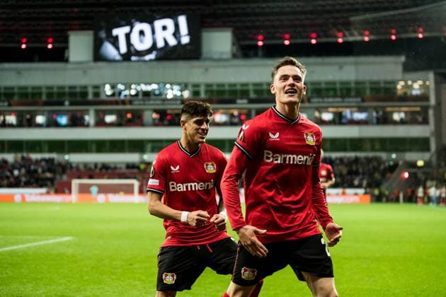 UEFA Europa League Bayer 04 Leverkusen Royale Union Saint Gilloise Cheers to 1 1 by Florian Wirtz Bayer 04 Leverkusen, 27 UEFA Europa League quarterfinals Bayer 04 Leverkusen Royale Union Saint Gilloise, BayArena Leverkusen. Copyright: xBEAUTIFULxSPORTS Wunderlx