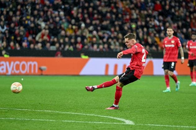 GER, Europa League, Bayer Leverkusen Union Saint Giloise 13 04 2023, BayArena , Leverkusen , GER, Europa League, Bayer Leverkusen Union Saint Giloise in picture picture shows Florian Wirtz Bayer Leverkusen 27 shoots the goal to 1 1 nordphotoxGmbHx xTeresaxKroeger nordphoto00008