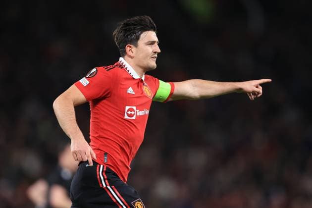Fußball UEFA Europa League Viertelfinale Hinspiel Manchester United gegen Sevilla 13. April 2023 UEFA Europa League Viertelfinale Hinspiel Manchester United gegen Sevilla Harry Maguire von Manchester United Foto Simon Stacpoole Abseits Manchester UK  Copyright: xSimonxStacpoolexOffside