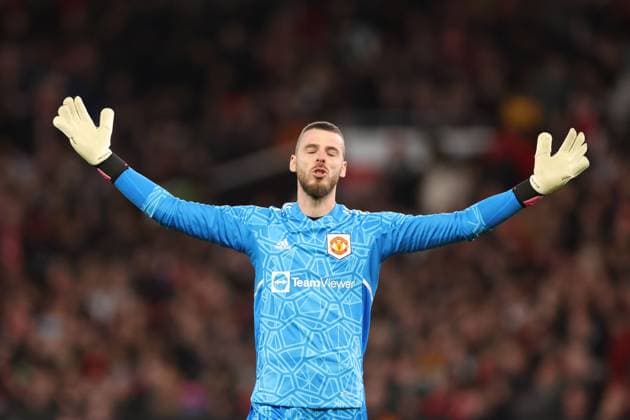 Mandatory Credit: Photo by Ryan Browne Shutterstock (13867464cm) Manchester United, ManU goalkeeper David De Gea. Manchester United v Sevilla, UEFA Europa League, Quarter-Final, First Leg, Football, Old Trafford, Manchester, UK - 13 Apr 2023 Manchester United v Sevilla, UEFA Europa League, Quarter-Final, First Leg, Football, Old Trafford, Manchester, UK - 13 Apr 2023 Copyright: xRyanxBrowne Shutterstockx 13867464cm