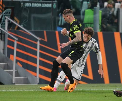 April 13, 2023, Turin, Italy: Federico Chiesa of Juventus during the Uefa Europa League, football match between Juventus Fc and Sporting Cp on 13 April 2023 at Allianz Stadium, Turin, Italy. Photo . football Europa League match - Quarter-finals - Juventus FC vs Sporting SP, Turin, Italy  - ZUMAl164 20230413_zsa_l164_150 Copyright: xNderimxKacelix