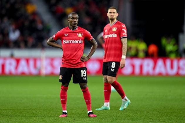 GER, Europa League, Bayer Leverkusen Union Saint Giloise 13 04 2023, BayArena , Leverkusen , GER, Europa League, Bayer Leverkusen Union Saint Giloise in the picture picture shows Moussa Diaby Bayer Leverkusen 19 l angry after the end of the game nordphotoxGmbHx xTeresaxKroeger nordphoto00008