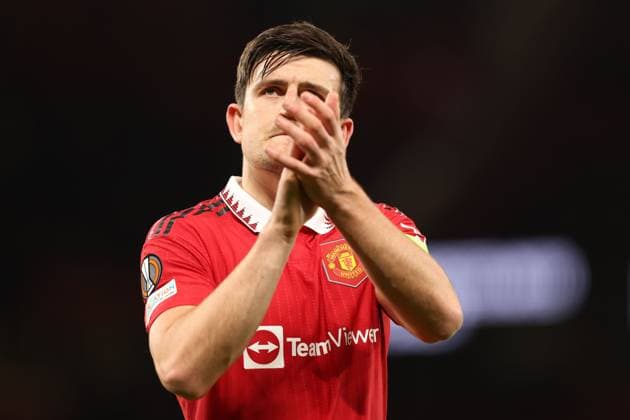Mandatory Credit: Photo by Ryan Browne Shutterstock (13867464dl) Harry Maguire of Manchester United, ManU Manchester United v Sevilla, UEFA Europa League, Quarter-Final, First Leg, Football, Old Trafford, Manchester, UK - 13 Apr 2023 Manchester United v Sevilla, UEFA Europa League, Quarter-Final, First Leg, Football, Old Trafford, Manchester, UK - 13 Apr 2023 Copyright: xRyanxBrowne Shutterstockx 13867464dl