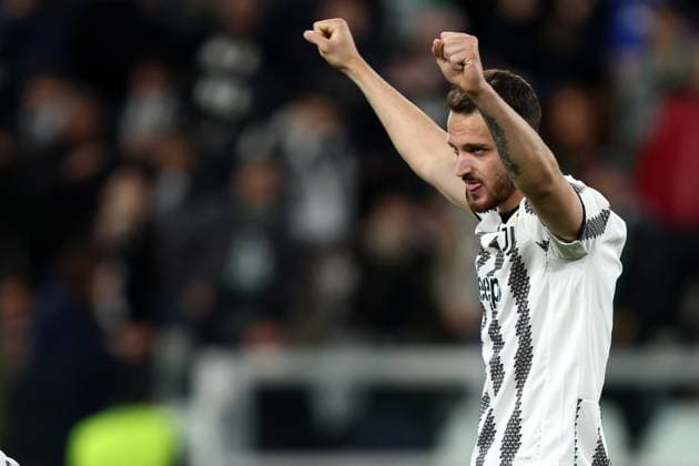 Juventus Fc - Sporting Clube de Portugal Federico Gatti of Juventus Fc celebrates after winning the Uefa Europa League quarter-final first leg match beetween Juventus Fc and Sporting Clube de Portugal at Allianz Stadium on April 13 2023 in Turin, Italy . Turin Allianz Stadium Italy Copyright: xMarcoxCanonierox