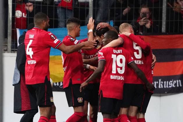 Football,UEFA Europa League 2022 2023, Bayer 04 Leverkusen Union Saint Gilloise, 13 04 2023, Bayarena Leverkusen, Bayer 04 Leverkusen, rejoice.