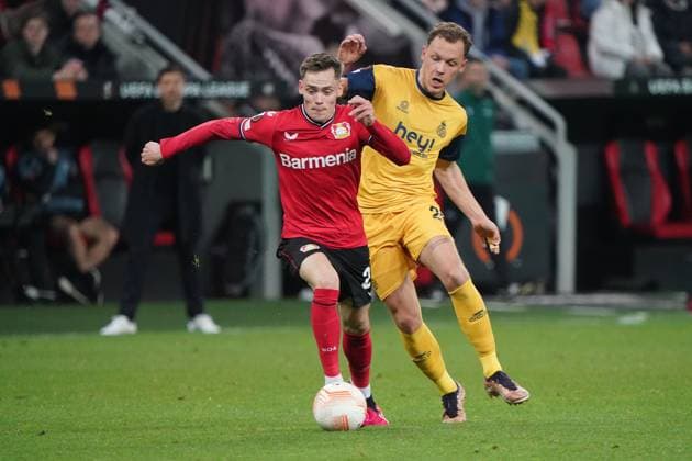 Football,UEFA Europa League 2022 2023, Bayer 04 Leverkusen Union Saint Gilloise, 13 04 2023, Bayarena Leverkusen, Florian Wirtz Bayer 04 Leverkusen, Senne Lynen.