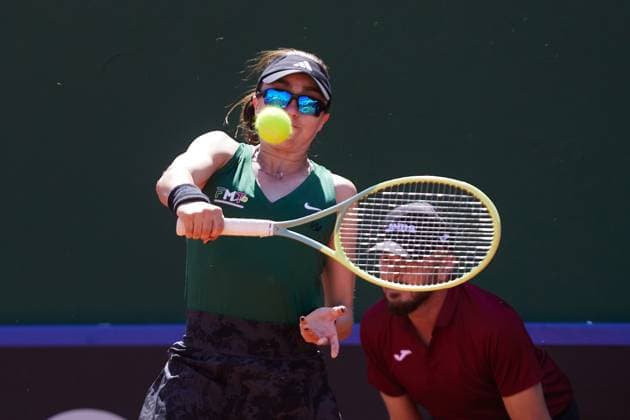 April 14, 2023, MALAGA, MALAGA, SPAIN: Fernanda Contreras of Mexico in action during Billie Jean King Cup, tennis match played between Spain and Mexico at Puente Romano on April 14, 2023, in Malaga, Spain. MALAGA SPAIN - ZUMAa181 20230414_zaa_a181_004 Copyright: xJoaquinxCorcherox