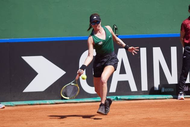 April 14, 2023, MALAGA, MALAGA, SPAIN: Fernanda Contreras of Mexico in action during Billie Jean King Cup, tennis match played between Spain and Mexico at Puente Romano on April 14, 2023, in Malaga, Spain. MALAGA SPAIN - ZUMAa181 20230414_zaa_a181_007 Copyright: xJoaquinxCorcherox