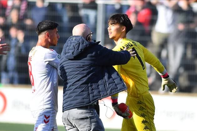 COLOGNE, GERMANY - 14.04.23: Aki Koch. The football match of Jungen Bundesliga 1. FC Koeln U19 vs Mainz U19 at Rhein Energie Stadion  Copyright: xVITALIIxKLIUIEVx