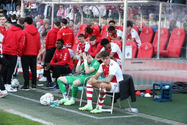 Sport 1 FC Köln U19 vs FSV Mainz 05 U19, A Junioren Bundesliga, semifinal second leg for the German championship, disappointment at the Cologne team after elimination 1 FC Köln , 14 04 2023, Image