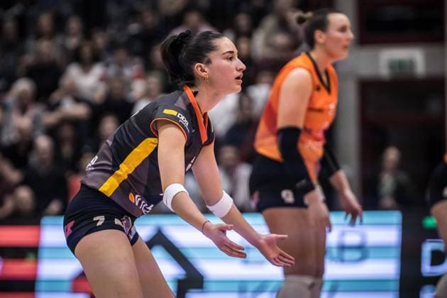 Playoff Final Game 2 between Volley Duedingen and Neuchatel UC Volleyball Fabiana Mottis NUC, 7 in the Playoff Final Game 2 between Volley Duedingen and Neuchatel UC Volleyball on 14 04 2023 in Duedingen, Switzerland Copyright: xBEAUTIFULxSPORTS OlafxRellischx