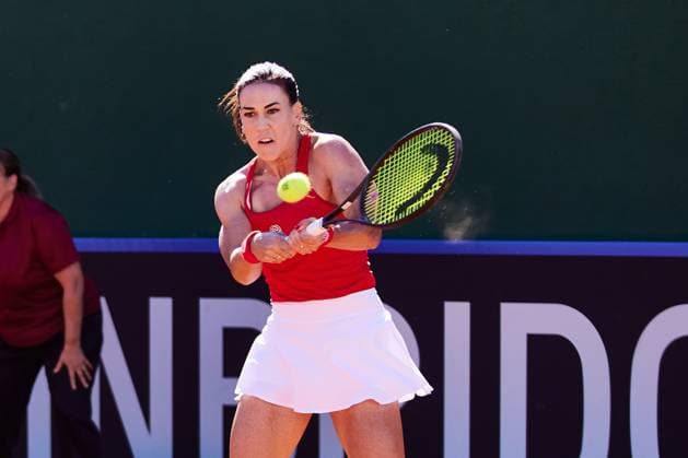 Tennis, Billie Jean King Cup, Spanien - Mexiko April 15, 2023, MALAGA, MALAGA, SPAIN: Nuria Parrizas of Spain in action during Billie Jean King Cup, tennis match played between Spain and Mexico at Puente Romano on April 15, 2023, in Malaga, Spain. MALAGA SPAIN - ZUMAa181 20230415_zaa_a181_007 Copyright: xJoaquinxCorcherox