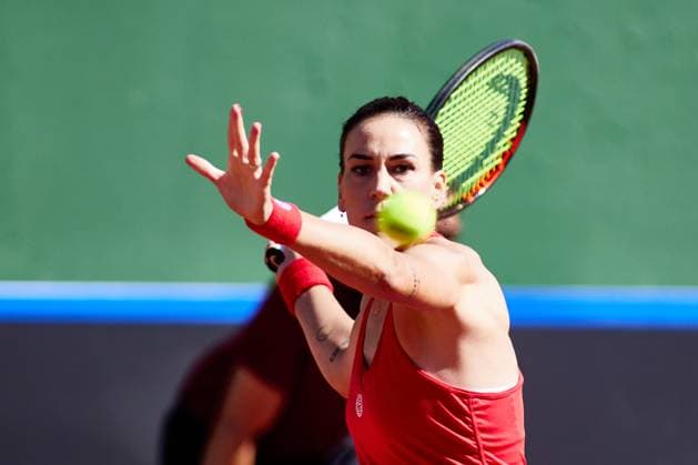 Tennis, Billie Jean King Cup, Spanien - Mexiko April 15, 2023, MALAGA, MALAGA, SPAIN: Nuria Parrizas of Spain in action during Billie Jean King Cup, tennis match played between Spain and Mexico at Puente Romano on April 15, 2023, in Malaga, Spain. MALAGA SPAIN - ZUMAa181 20230415_zaa_a181_006 Copyright: xJoaquinxCorcherox