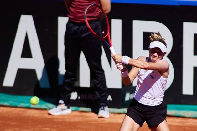 Tennis, Billie Jean King Cup, Spanien - Mexiko April 15, 2023, MALAGA, MALAGA, SPAIN: Marcela Zacarias of Mexico in action gesture during Billie Jean King Cup, tennis match played between Spain and Mexico at Puente Romano on April 15, 2023, in Malaga, Spain. MALAGA SPAIN - ZUMAa181 20230415_zaa_a181_014 Copyright: xJoaquinxCorcherox