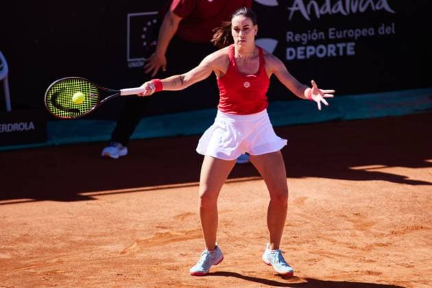 Tennis, Billie Jean King Cup, Spanien - Mexiko April 15, 2023, MALAGA, MALAGA, SPAIN: Nuria Parrizas of Spain in action during Billie Jean King Cup, tennis match played between Spain and Mexico at Puente Romano on April 15, 2023, in Malaga, Spain. MALAGA SPAIN - ZUMAa181 20230415_zaa_a181_015 Copyright: xJoaquinxCorcherox