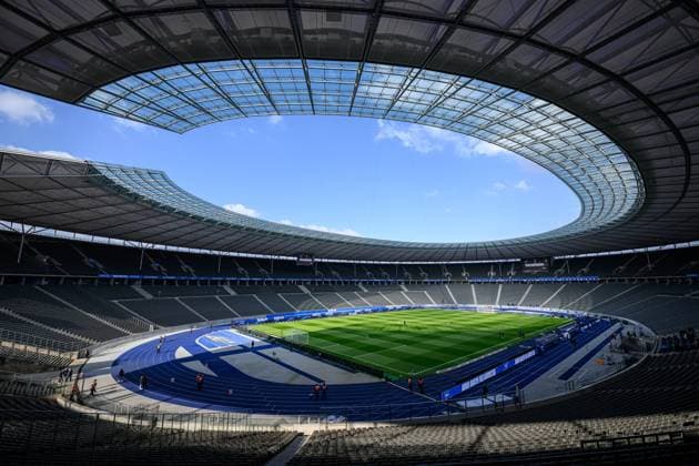 View of the empty stadium before the match Football 1 Bundesliga, 27 Matchday Hertha BSC Berlin RB Leipzig 0 1 08 April 2023 Berlin, Olympiastadion Hertha BSC Berlin RB Leipzig 0 1