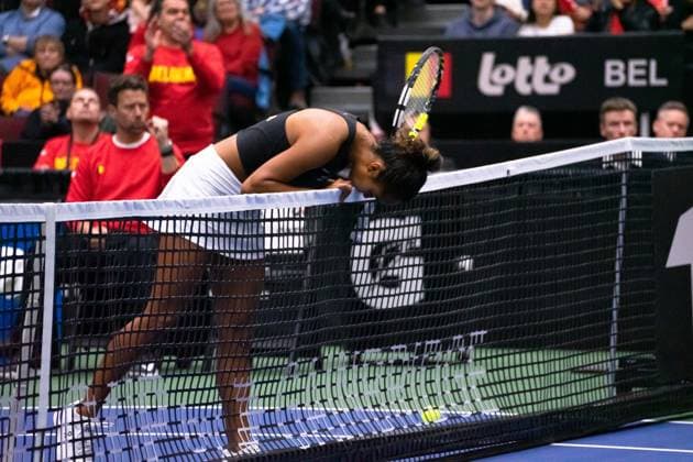 Vancouver, British Columbia, Canada, April 15th 2023: Leylah Fernandez (Canada) reacts to a missed shot during the 2023 Billie Jean King Cup Qualifiers match between Canada and Belgium at Pacific Coliseum in Vancouver, BC, Canada (EDITORIAL USAGE ONLY). (Amy Elle SPP) Copyright: xAmyxElle SPPx spp-en-AmEl-DSC08481