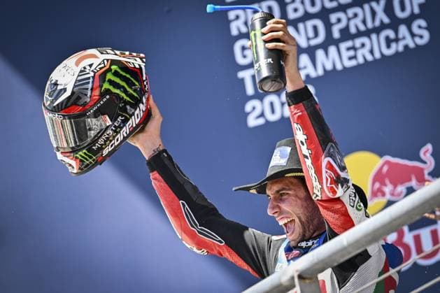 Bilder des Jahres 2023, Sport 04 April Bilder des Jahres 2023, Sport 04 April Sport Themen der Woche KW15 Sport Bilder des Tages RINS Alex (spa), LCR Honda Castrol, Honda RC213V, portrait celebrates his win on the podium, portrait during the 2023 MotoGP Red Bull Grand Prix of the Americas, on the Circuit of the Americas from April 14 to 16, in Austin, USA - MOTO - MOTO GP - GRAND PRIX OF THE AMERICAS 2023 DPPI Panoramic  2023 03 GP USA 50071